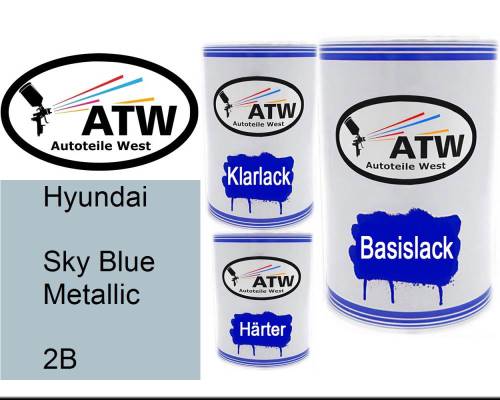 Hyundai, Sky Blue Metallic, 2B: 500ml Lackdose + 500ml Klarlack + 250ml Härter - Set, von ATW Autoteile West.
